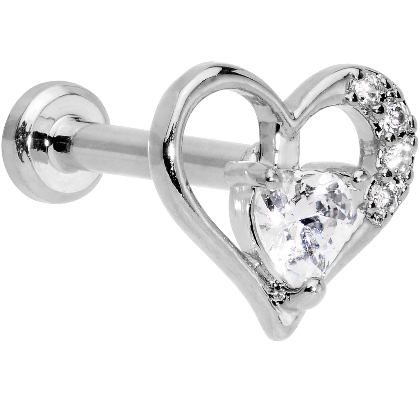 16G 5/16 Clear CZ Gem Airy Heart Internally Threaded Labret