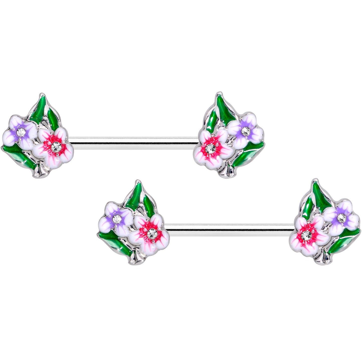14G 9/16 Clear Gem Fanciful Flowers Barbell Nipple Ring Set