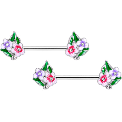14G 9/16 Clear Gem Fanciful Flowers Barbell Nipple Ring Set