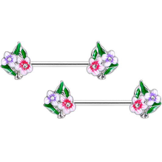 14G 9/16 Clear Gem Fanciful Flowers Barbell Nipple Ring Set