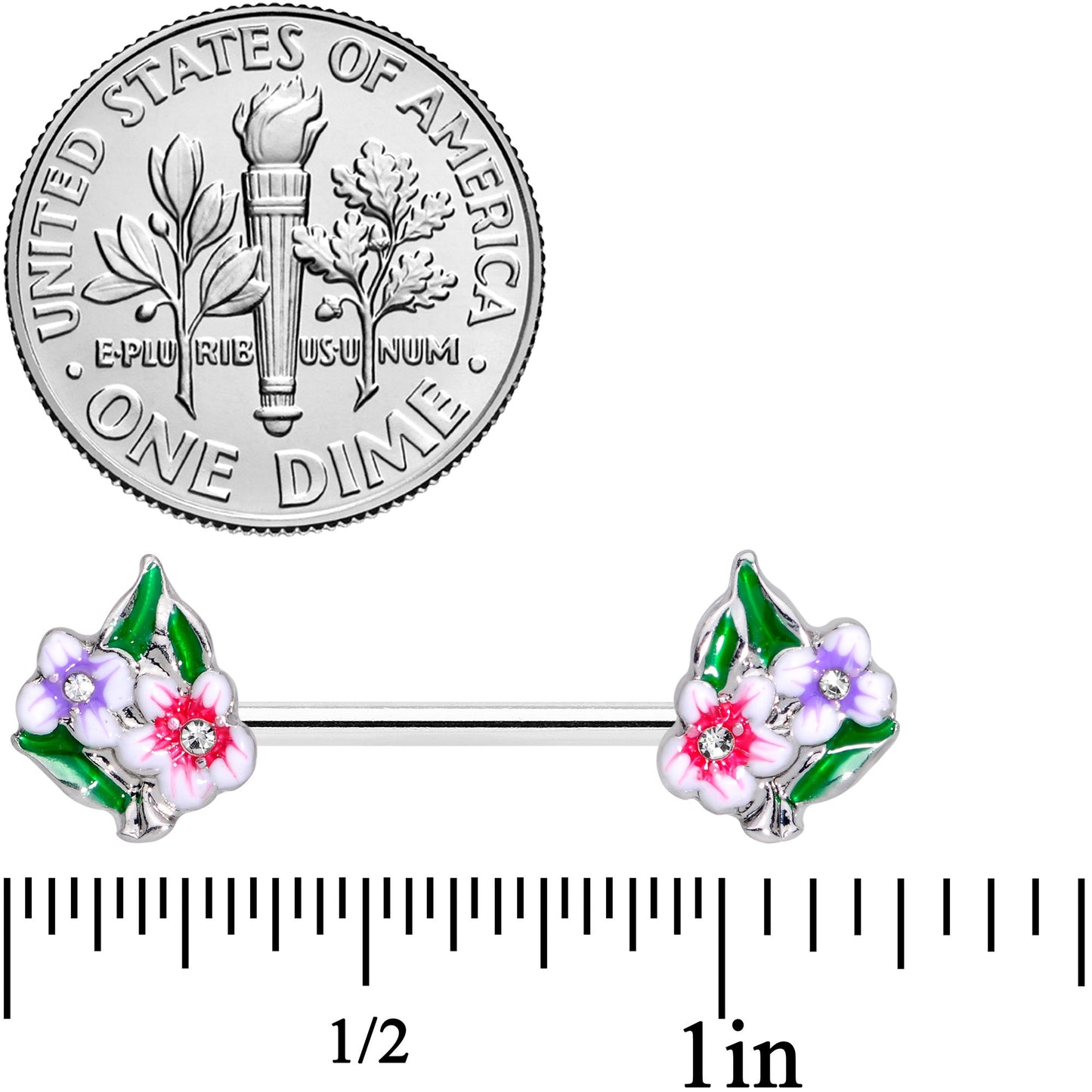 14G 9/16 Clear Gem Fanciful Flowers Barbell Nipple Ring Set