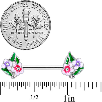 14G 9/16 Clear Gem Fanciful Flowers Barbell Nipple Ring Set