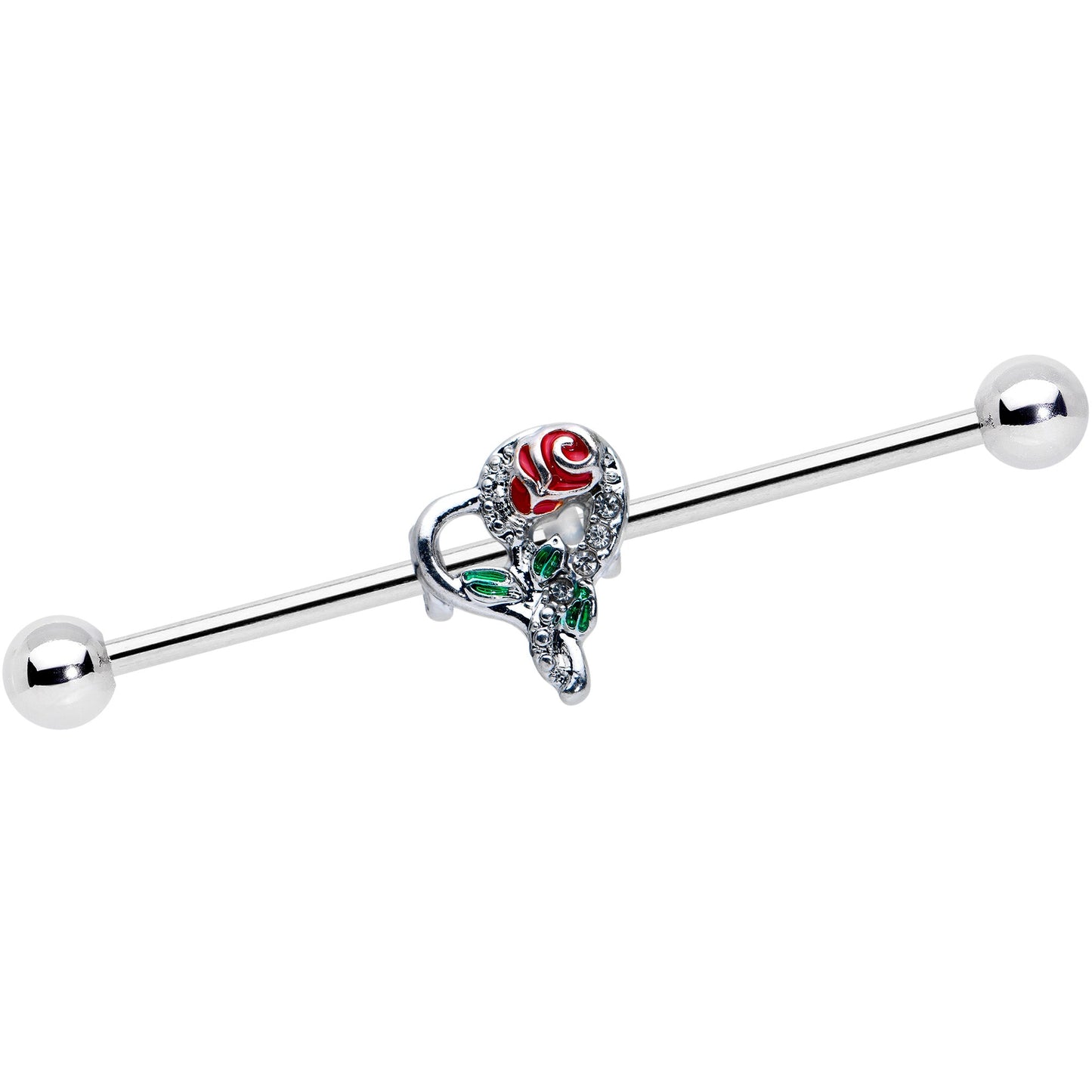 14G Clear Gem Rose Heart Valentines Day Industrial Barbell 38mm
