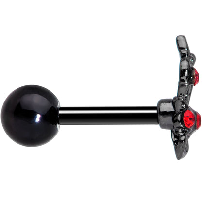 16G 1/4 Red Gem Black Skeleton Hand Halloween Cartilage Tragus