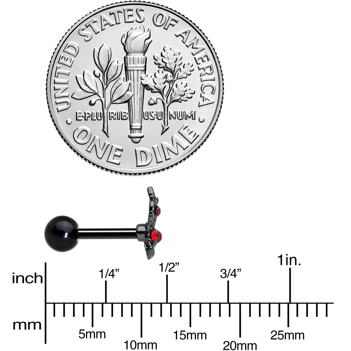 16G 1/4 Red Gem Black Skeleton Hand Halloween Cartilage Tragus