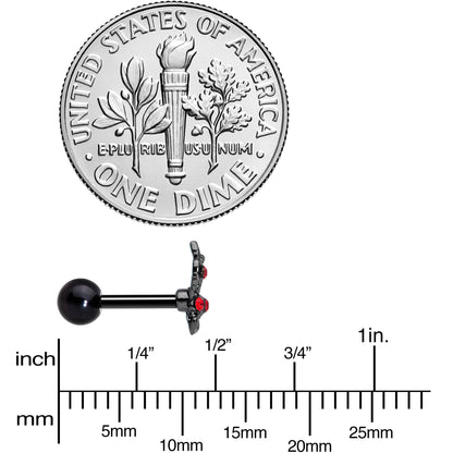 16G 1/4 Red Gem Black Skeleton Hand Halloween Cartilage Tragus