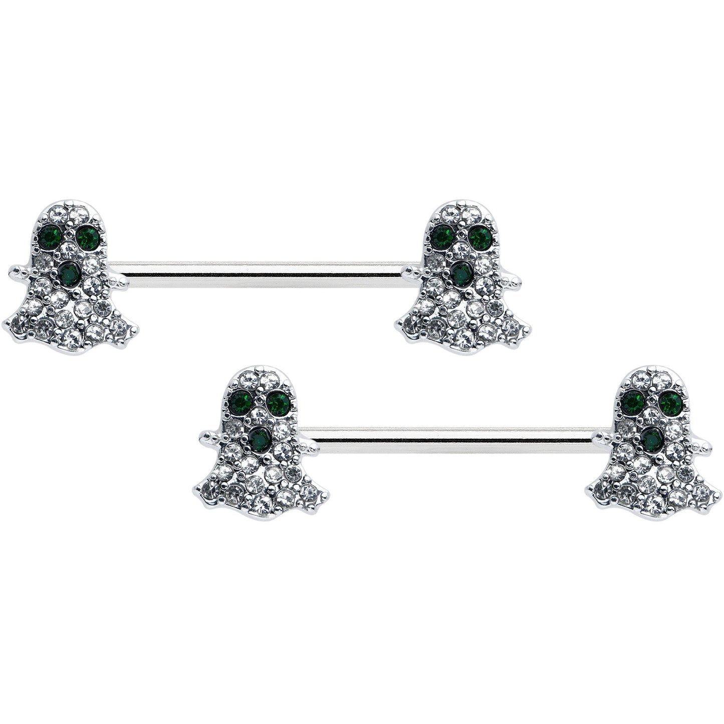 14G 5/8 Clear Black Gem Scary Ghost Barbell Nipple Ring Set