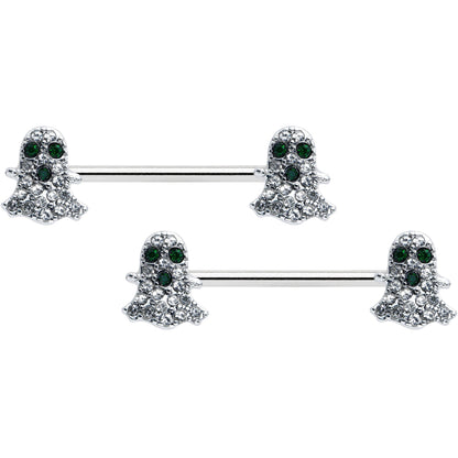 14G 5/8 Clear Black Gem Scary Ghost Barbell Nipple Ring Set