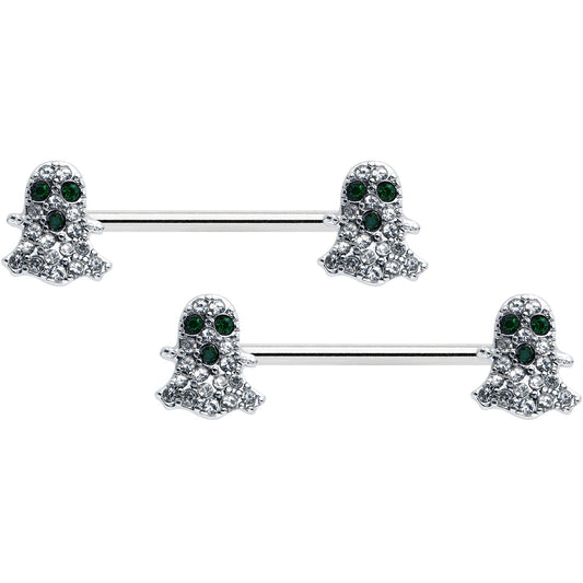 14G 5/8 Clear Black Gem Scary Ghost Barbell Nipple Ring Set