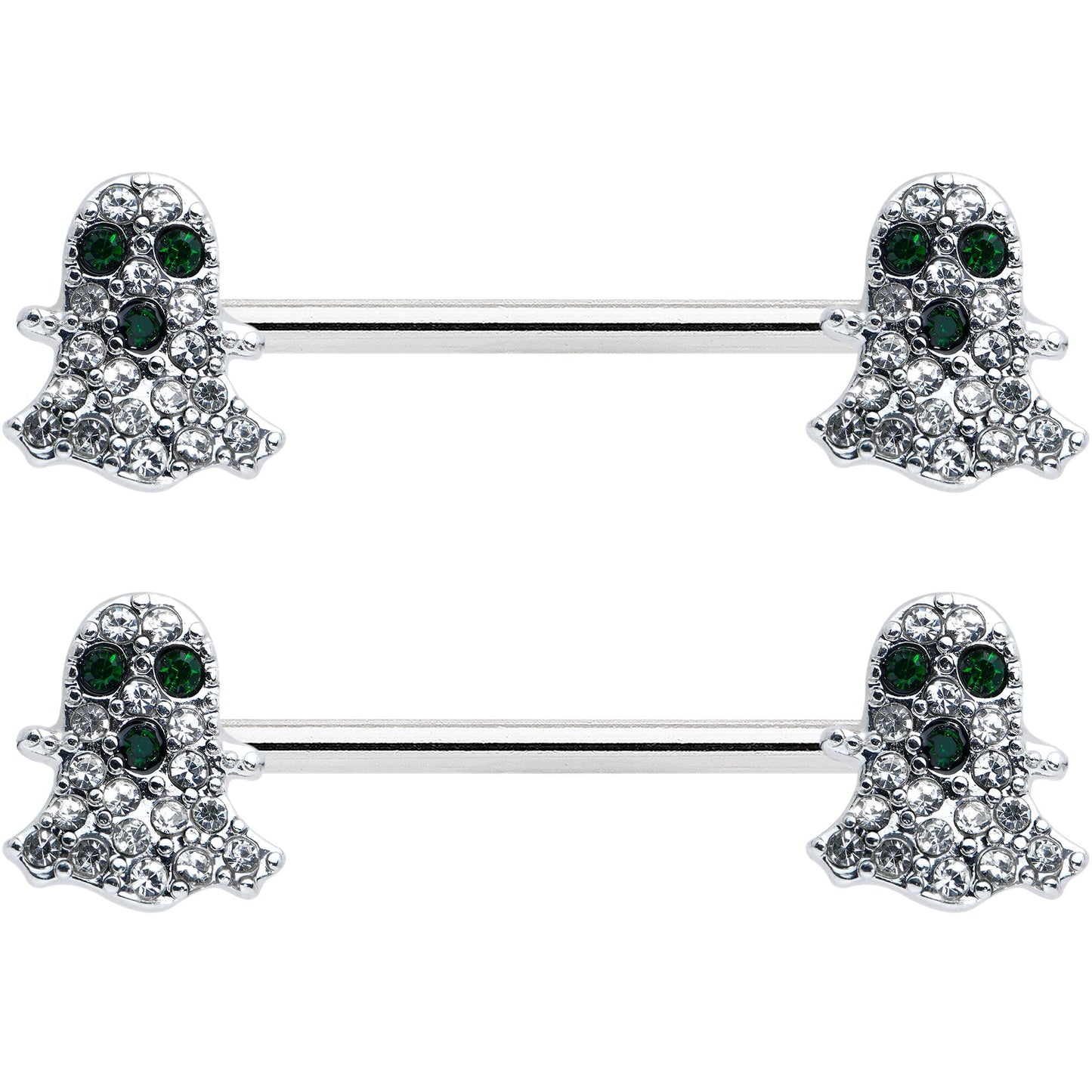 14G 5/8 Clear Black Gem Scary Ghost Barbell Nipple Ring Set