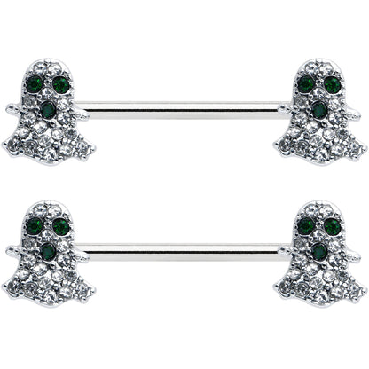 14G 5/8 Clear Black Gem Scary Ghost Barbell Nipple Ring Set