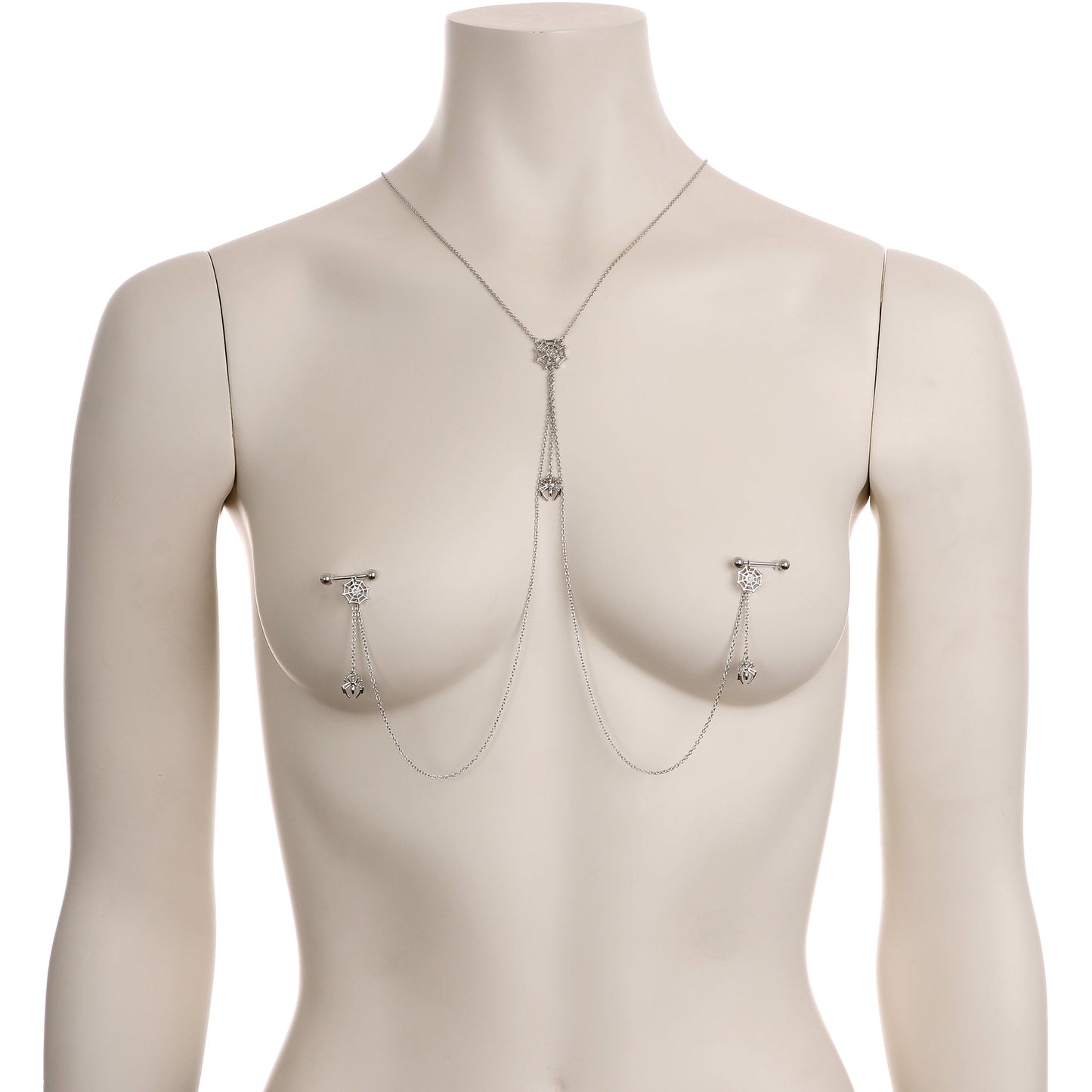 14G 9/16 Creepy Crawly Spider Web Halloween Nipple Chain Necklace