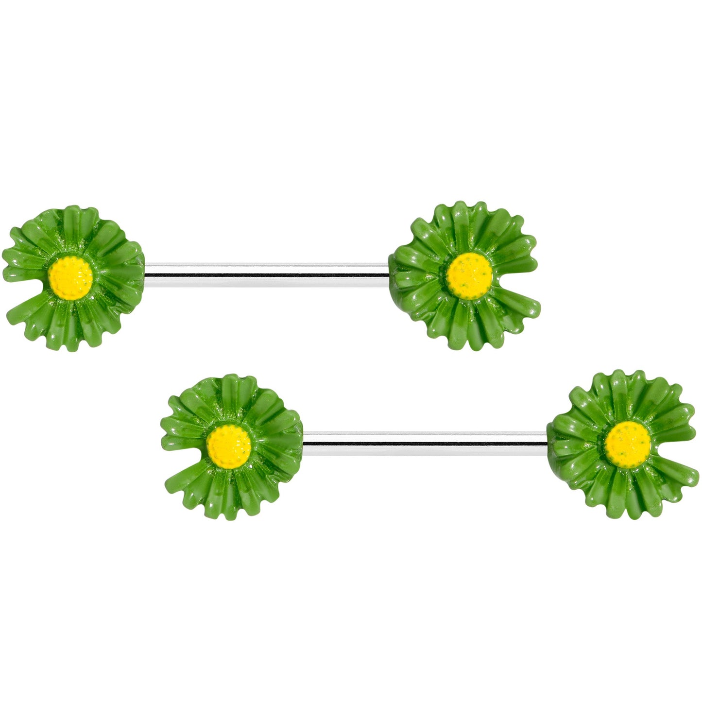 14G 5/8 Green Flower Barbell Nipple Ring Set