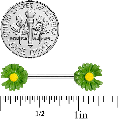 14G 5/8 Green Flower Barbell Nipple Ring Set