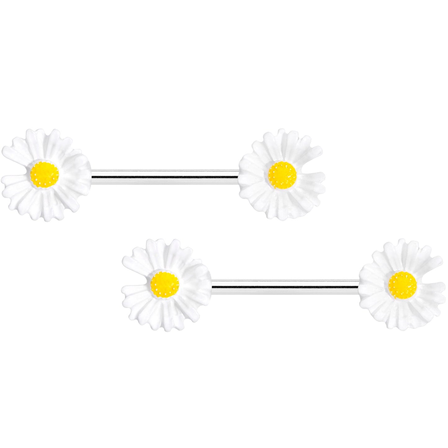 14G 5/8 White Flower Barbell Nipple Ring Set