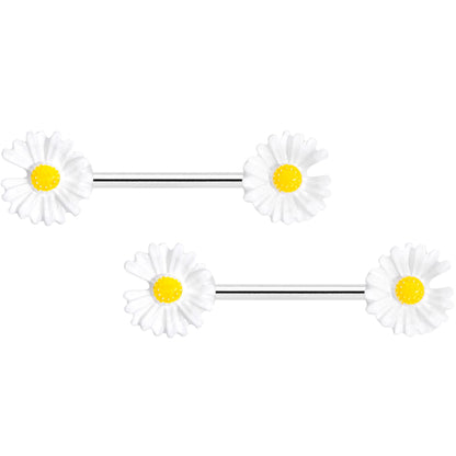 14G 5/8 White Flower Barbell Nipple Ring Set