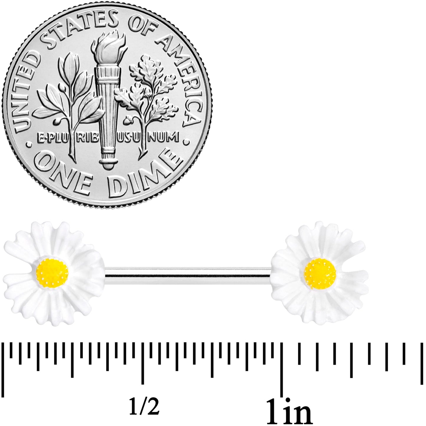 14G 5/8 White Flower Barbell Nipple Ring Set