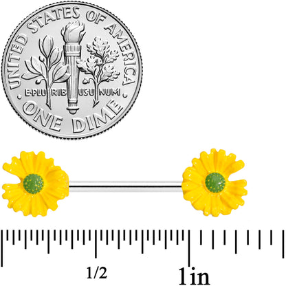 14G 5/8 Yellow Flower Barbell Nipple Ring Set