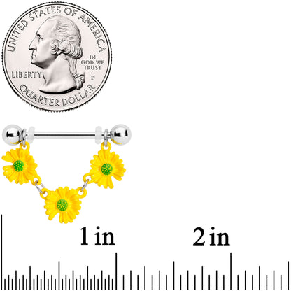 14G 13/16 Yellow Daisy Chain Dangle Nipple Ring Set