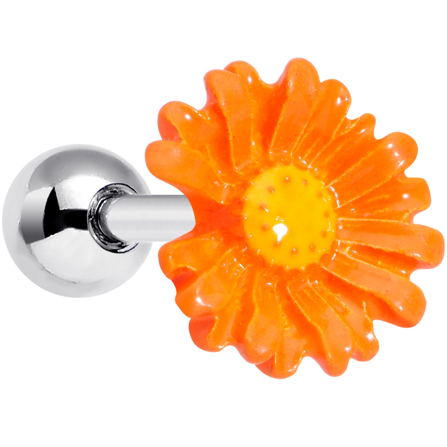 16G 1/4 Orange Daisy Flower Cartilage Tragus Earring