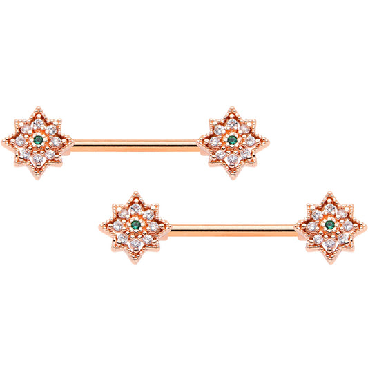 14G 9/16 Clear Gem Rose Gold Tone Evening Star Nipple Ring Set