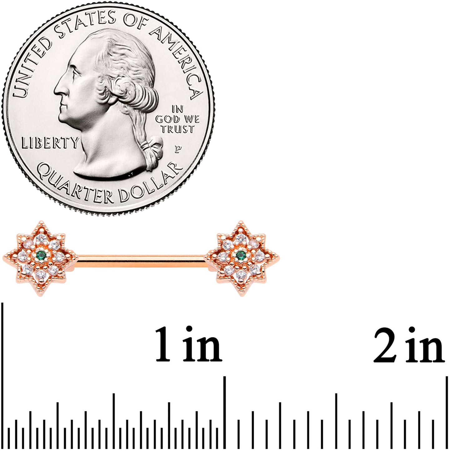 14G 9/16 Clear Gem Rose Gold Tone Evening Star Nipple Ring Set