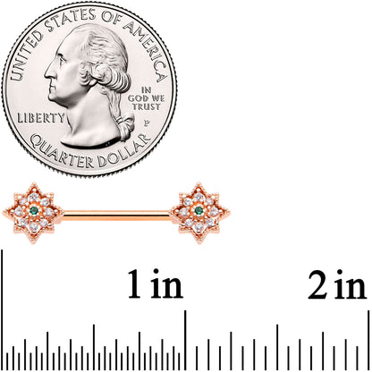 14G 9/16 Clear Gem Rose Gold Tone Evening Star Nipple Ring Set