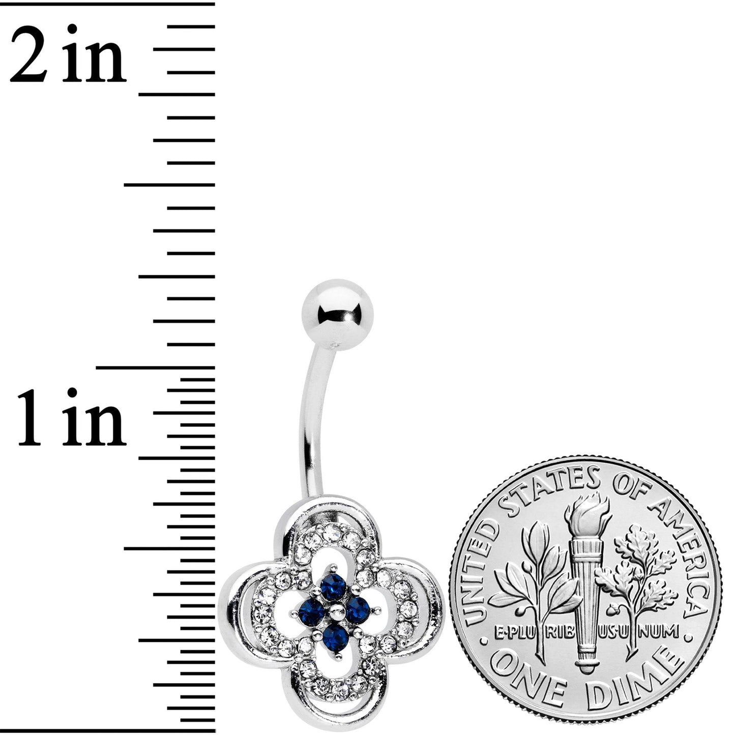 Clear Blue Gem Stylized Deco Cross Belly Ring