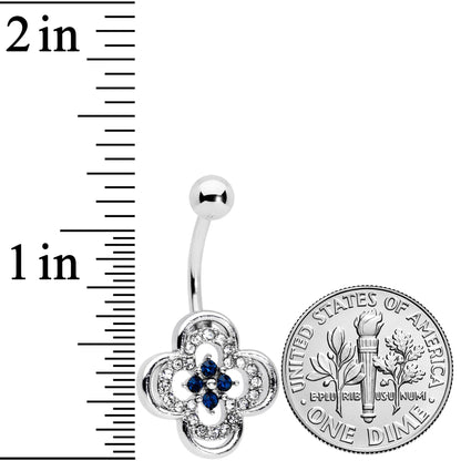 Clear Blue Gem Stylized Deco Cross Belly Ring