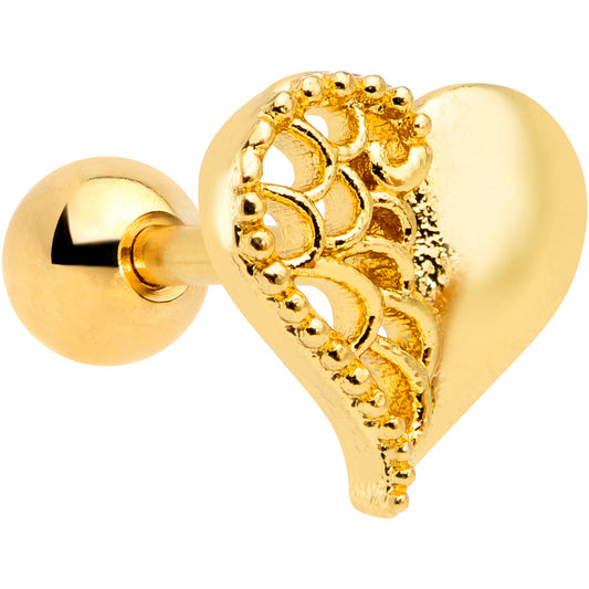 16G 1/4 Clear Gem Gold Tone Angel Wing Heart Cartilage Tragus