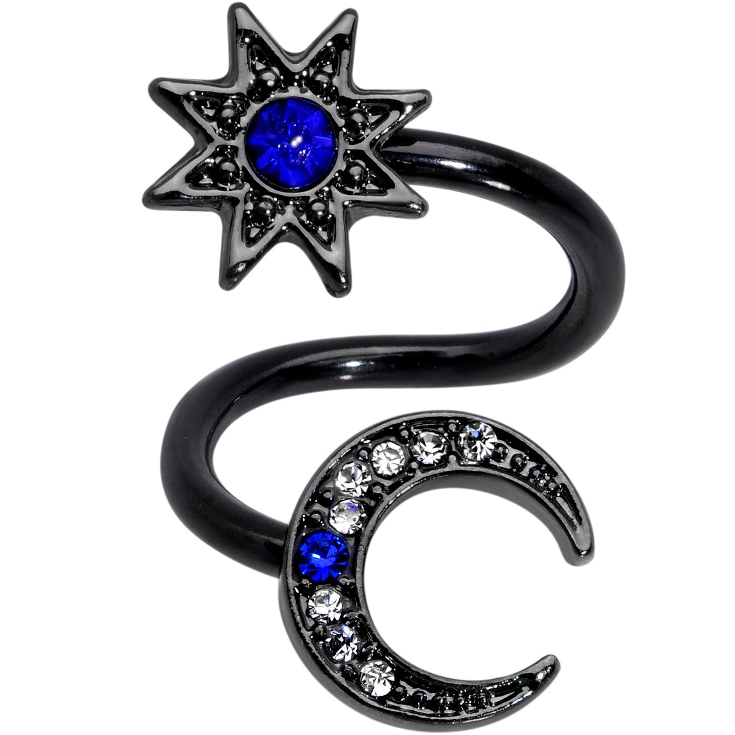 Clear Blue Gem Black Star Moon Twister Dangle Belly Ring Set of 3