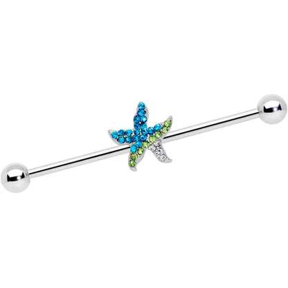 14G Blue Green Gem Glam Starfish Industrial Barbell 38mm