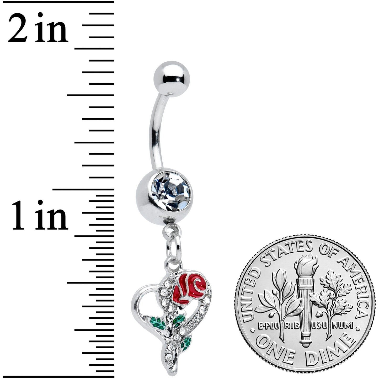 Clear Gem Open Heart Rose Valentines Day Dangle Belly Ring