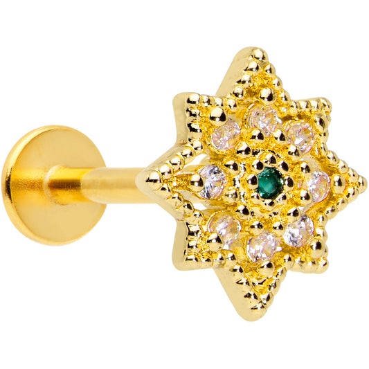 16G 1/4 Green Gem Gold Tone Evening Star Labret Monroe Tragus