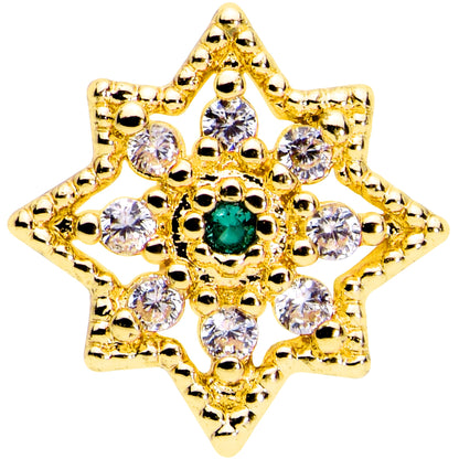 16G 1/4 Green Gem Gold Tone Evening Star Labret Monroe Tragus