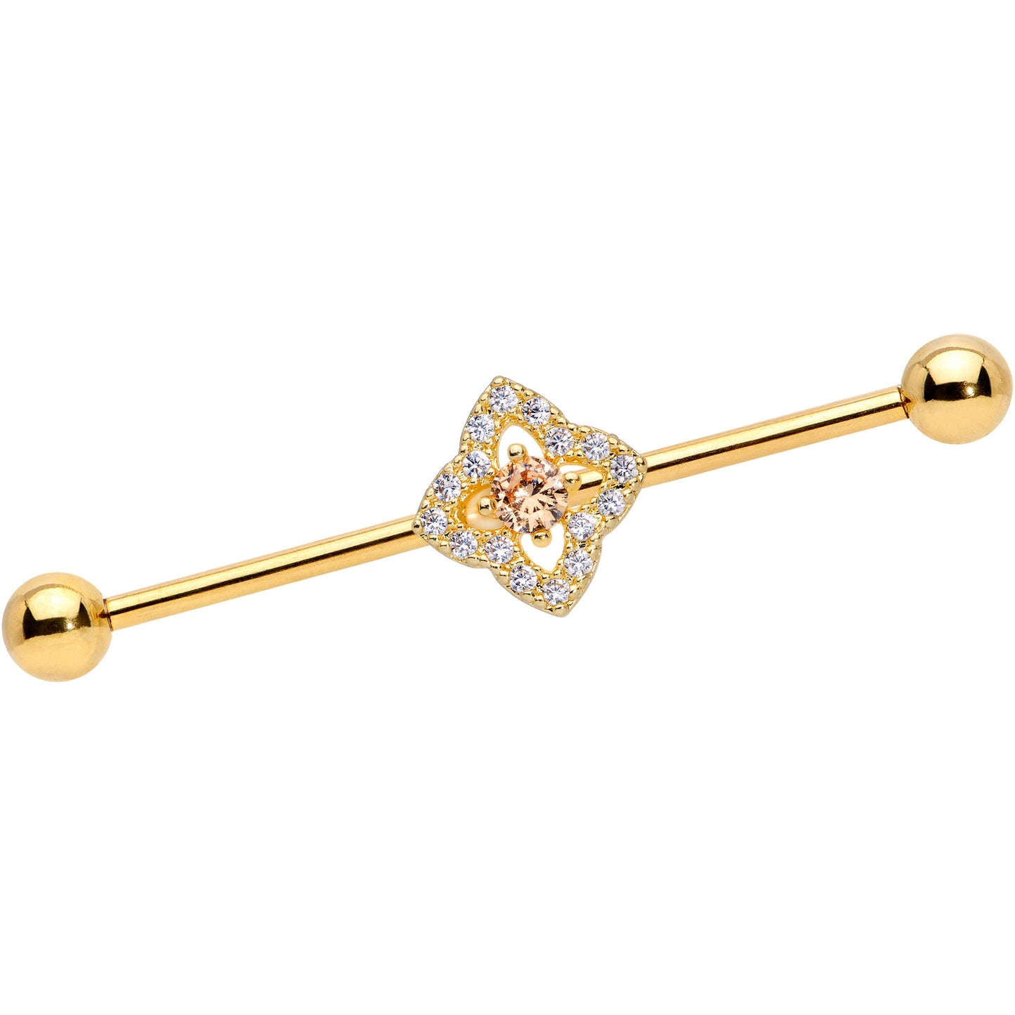 14G Clear CZ Gem Gold Tone Rhombus Royale Industrial Barbell 38mm