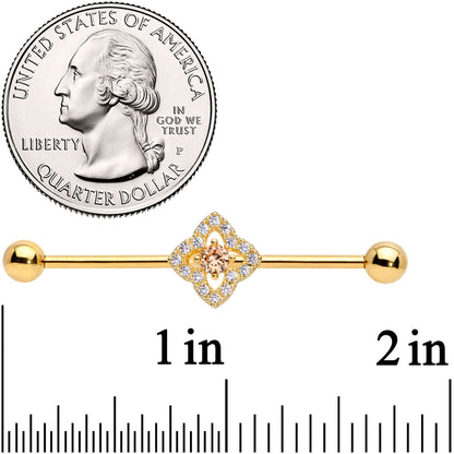 14G Clear CZ Gem Gold Tone Rhombus Royale Industrial Barbell 38mm