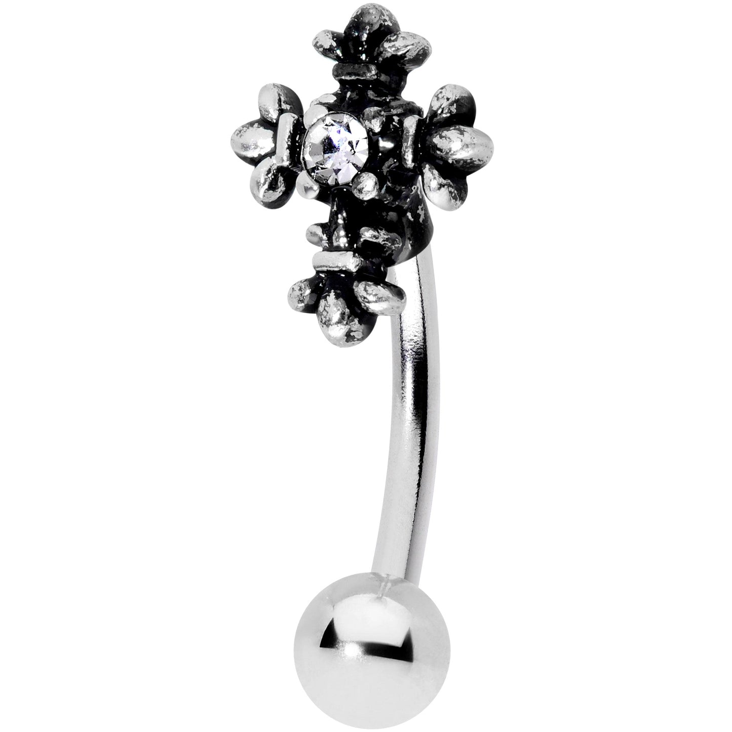 16G 5/16 Clear Gem Renaissance Cross Curved Eyebrow Ring
