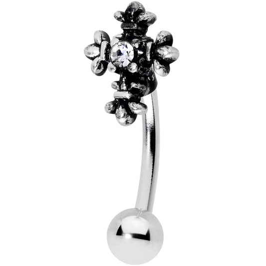 16G 5/16 Clear Gem Renaissance Cross Curved Eyebrow Ring