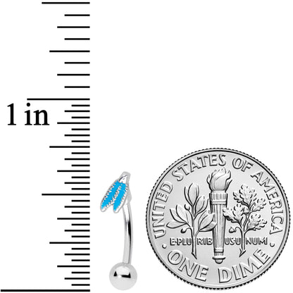 16G 5/16 Aqua Feathers Southwestern Curved Eyebrow Ring