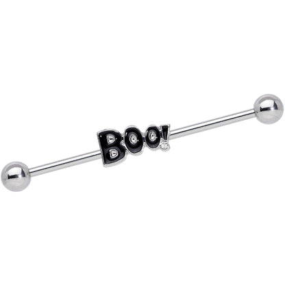 14G Clear Gem Black Boo Halloween Industrial Barbell 38mm