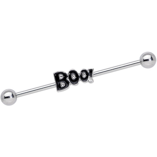14G Clear Gem Black Boo Halloween Industrial Barbell 38mm