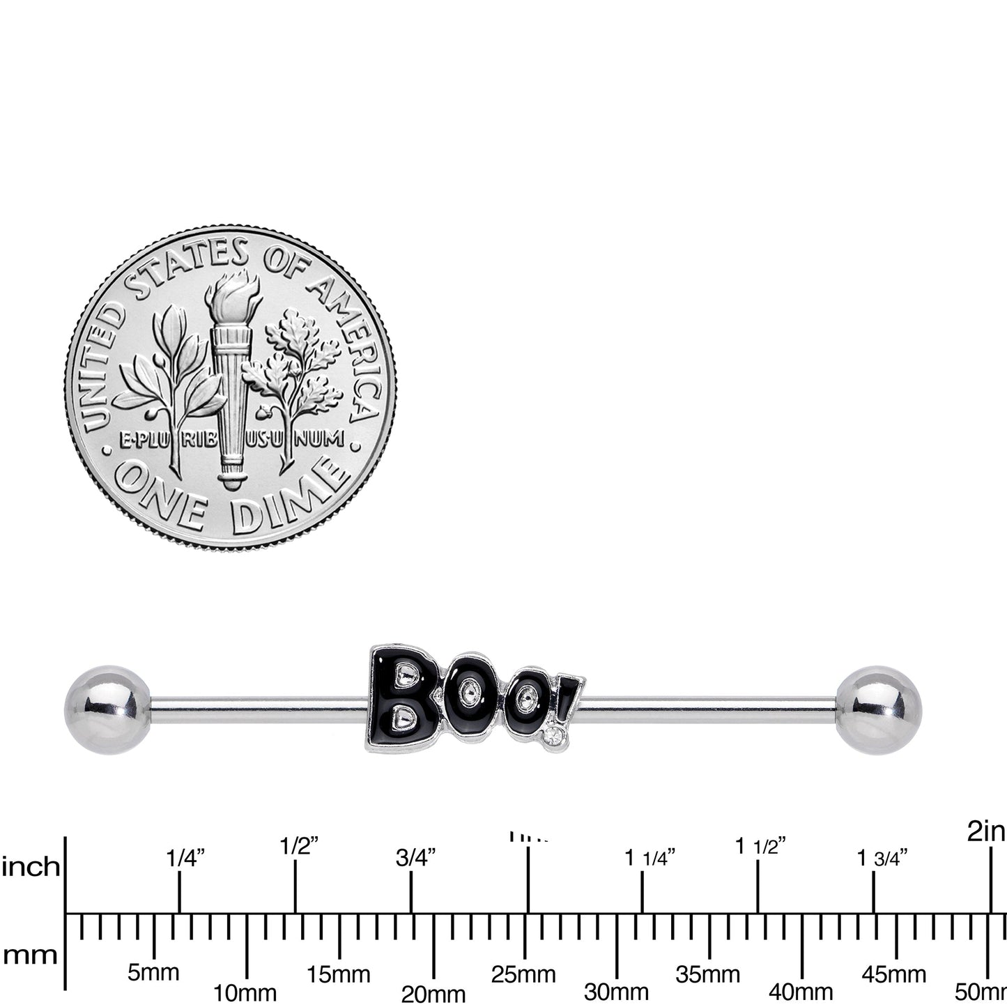 14G Clear Gem Black Boo Halloween Industrial Barbell 38mm