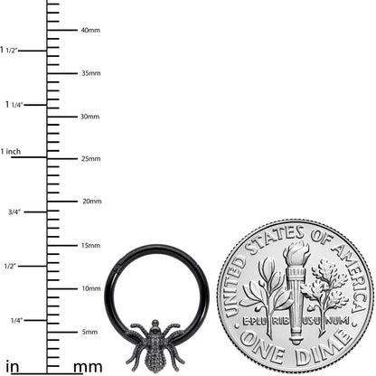 16G 3/8 Black Creepy Insect Halloween Hinged Segment Ring