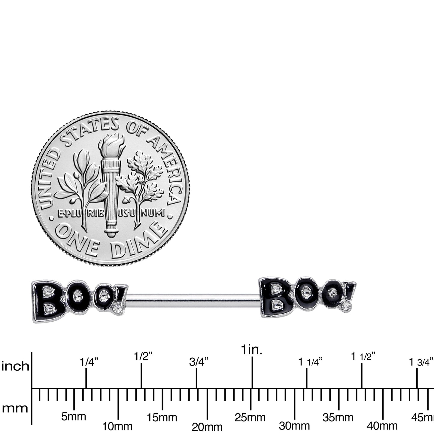 14G 5/8 Clear Gem Black Boo Halloween Barbell Nipple Ring Set