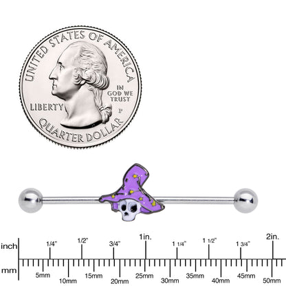 14G Skull Purple Witch Hat Halloween Industrial Barbell 38mm
