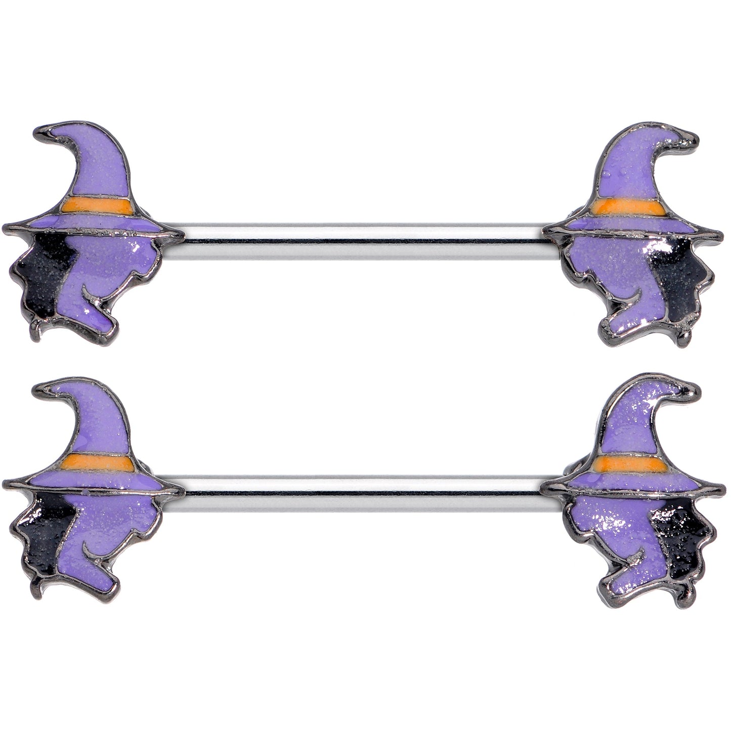14G 5/8 Purple Witch Halloween Barbell Nipple Ring Set