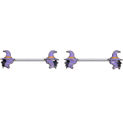 14G 5/8 Purple Witch Halloween Barbell Nipple Ring Set