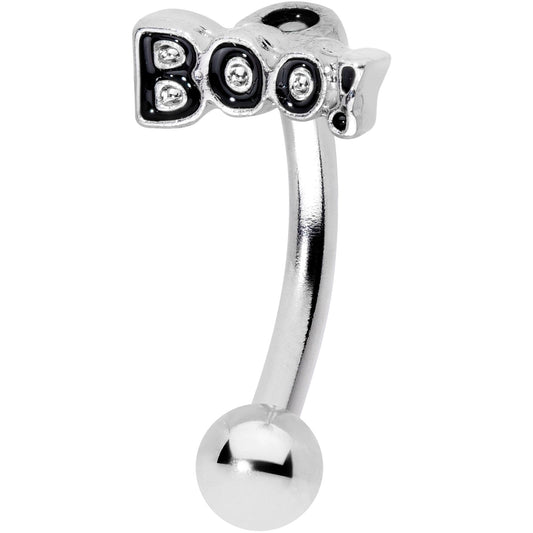 14G 5/16 Black Text Boo Halloween Curved Eyebrow Ring
