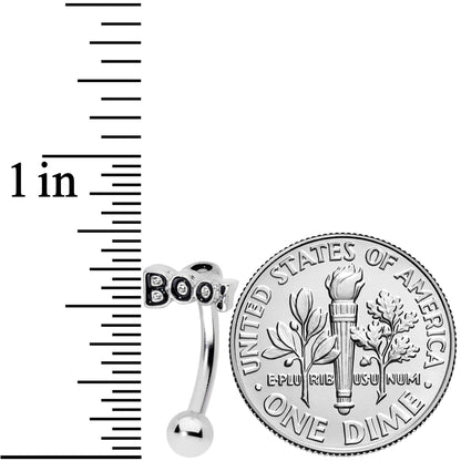 14G 5/16 Black Text Boo Halloween Curved Eyebrow Ring